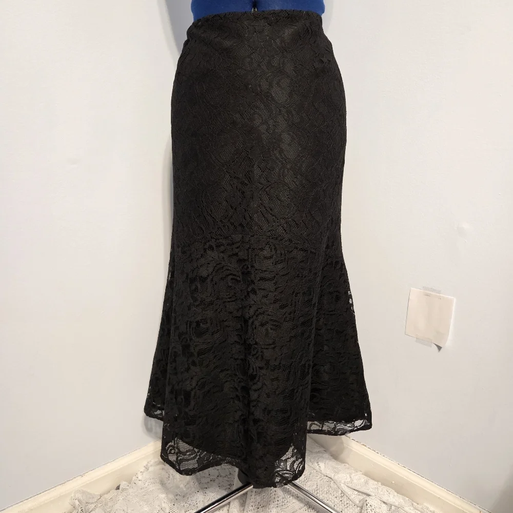 Vintage Black Lace Midi Skirt Size 12 - Picture 1 of 5